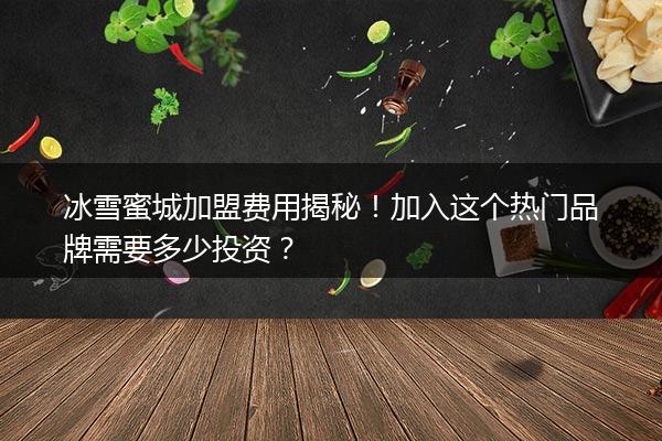 冰雪蜜城加盟费用揭秘！加入这个热门品牌需要多少投资？